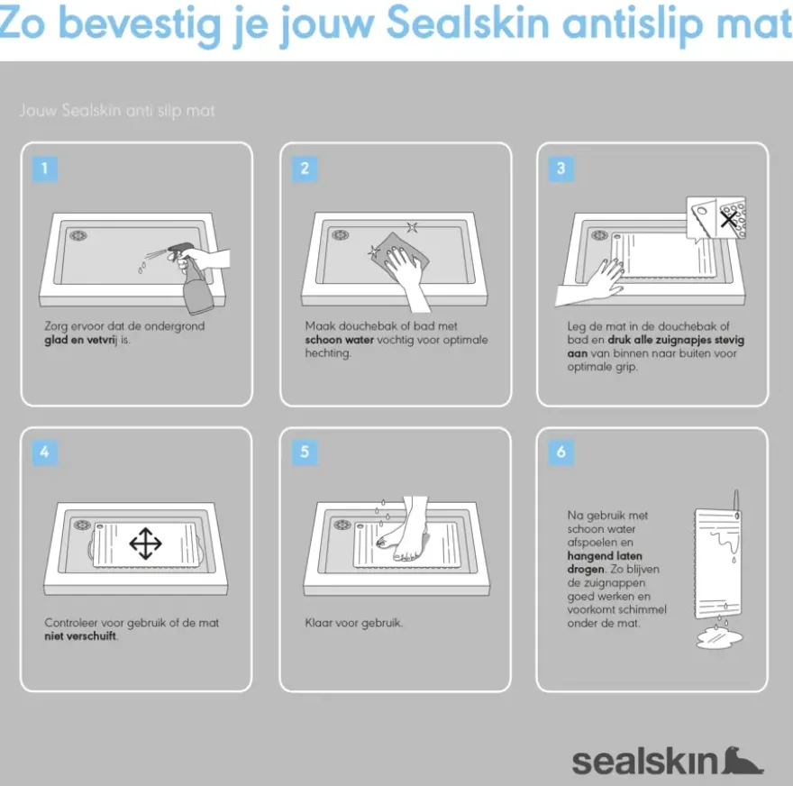 Sealskin antislip badmat Ribb 40x70 cm wit (inclusief zwarte haak)
