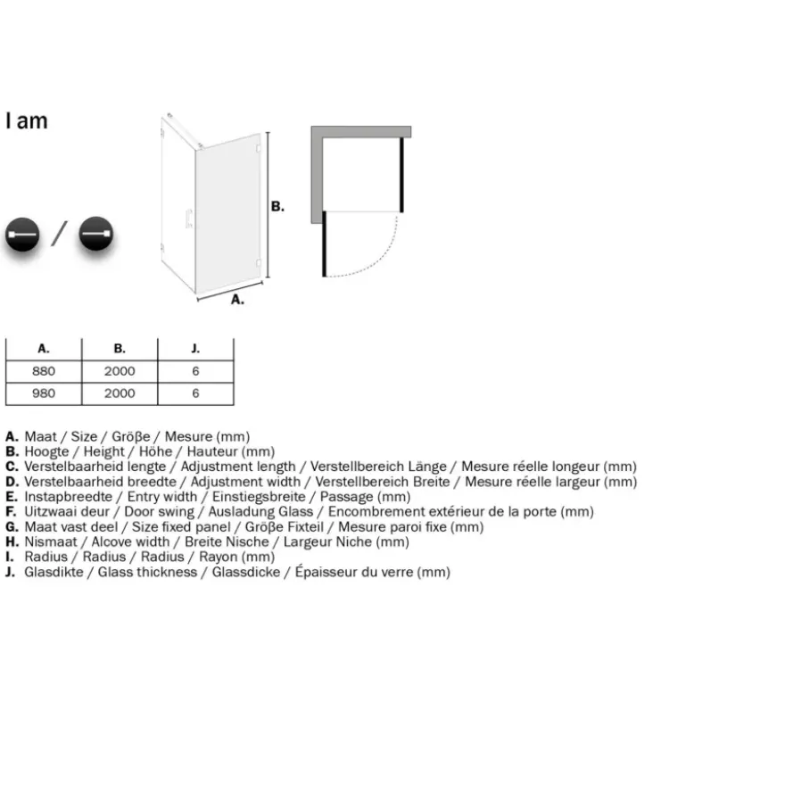 Sealskin Douchewand voor Swingdeur I AM 200x90 cm RVS
