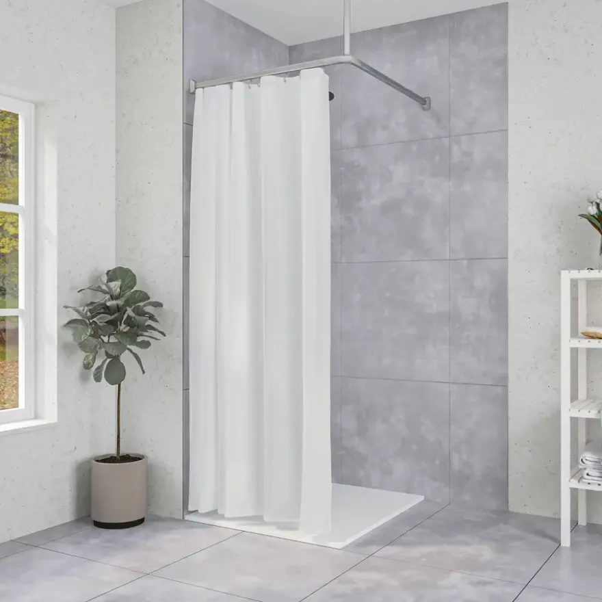 Sealskin Easy Roll douchegordijnstang mat aluminium 90x90 cm incl. haken en plafondsteun