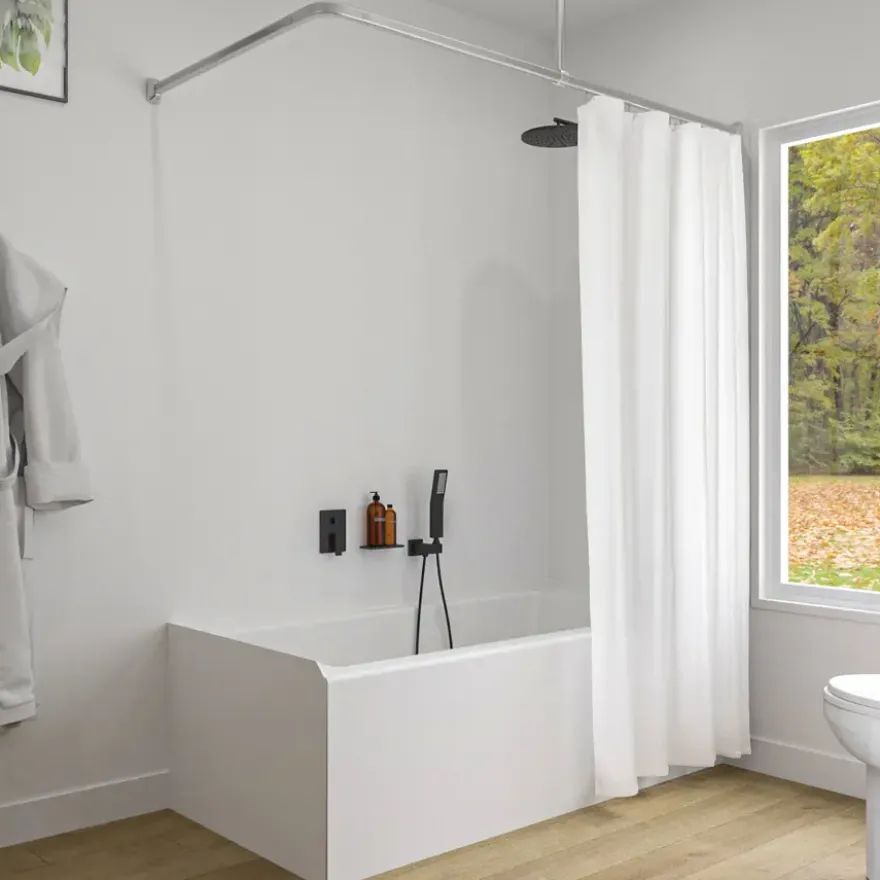 Sealskin Easy Roll douchegordijnstang mat aluminium 90x90 cm incl. haken en plafondsteun