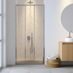 Sealskin Hooked Driedelige schuifdeur 100x200 cm, 6 mm helder veiligheidsglas met antikalklaag Zilver hoogglans