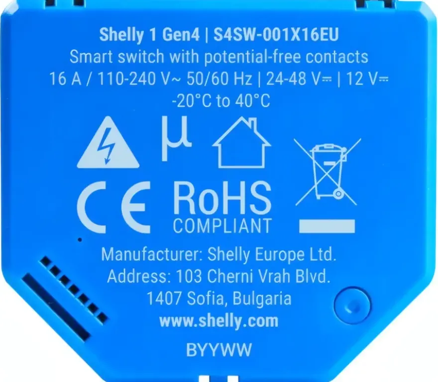 Shelly 1 Gen4 slimme schakelaar WiFi