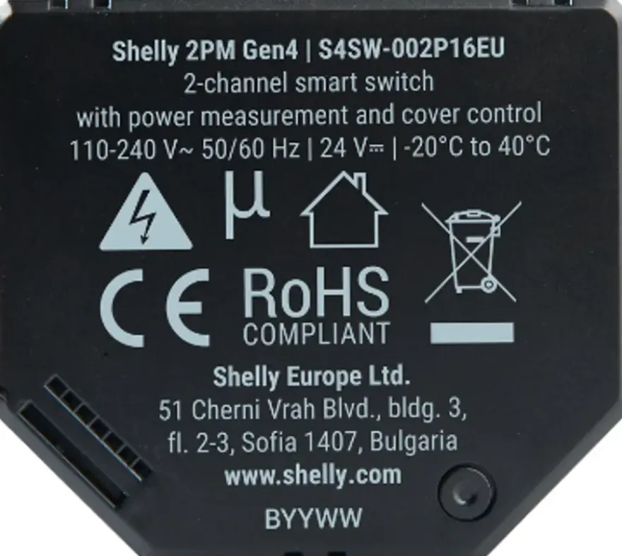 Shelly 2PM Gen4 slimme schakelaar & energiemeter WiFi (2-kanaals)