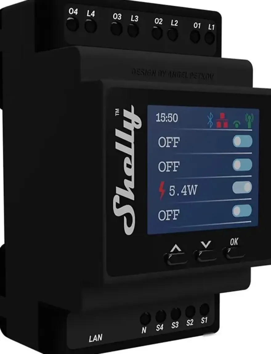 Shelly Pro 4PM slimme schakelaar & energiemeter WiFi Bluetooth DIN-rail (4-kanaals)