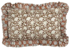 Sierkussen bloemen donker bruin - l55xb35xh10cm