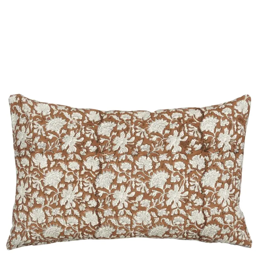 Sierkussen bloemen donker bruin - l55xb35xh10cm
