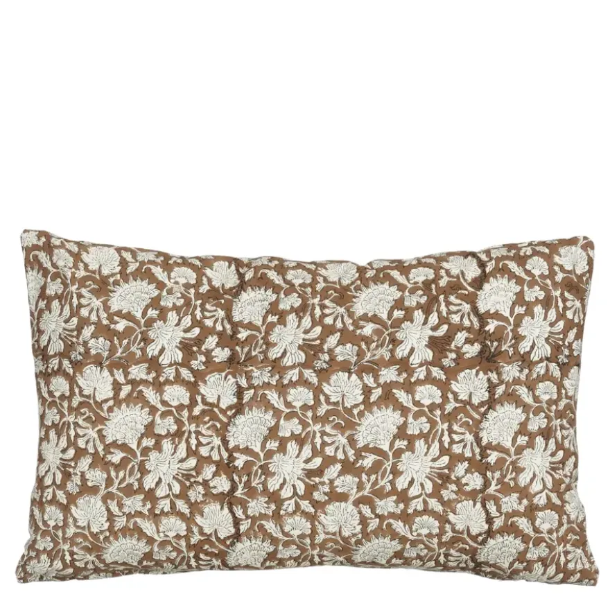 Sierkussen bloemen donker bruin - l55xb35xh10cm