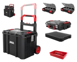SKIL Gereedschapswagen / gereedschapstrolley met 4-in-1 grote stapelbare gereedschapskoffer set