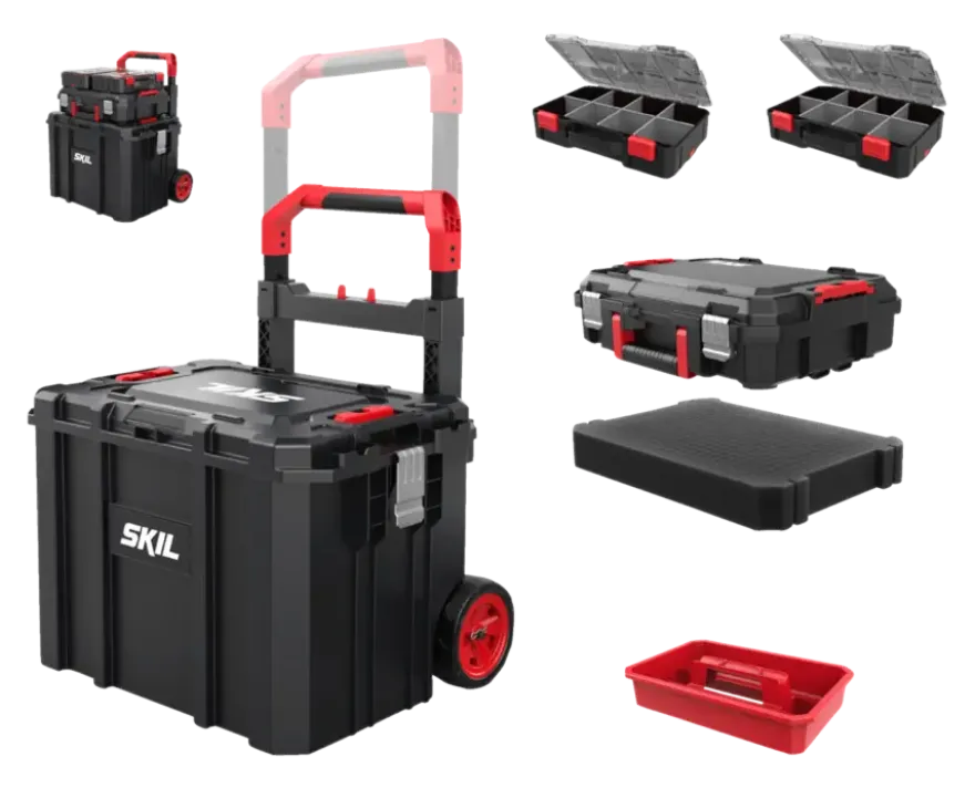 SKIL Gereedschapswagen / gereedschapstrolley met 4-in-1 grote stapelbare gereedschapskoffer set