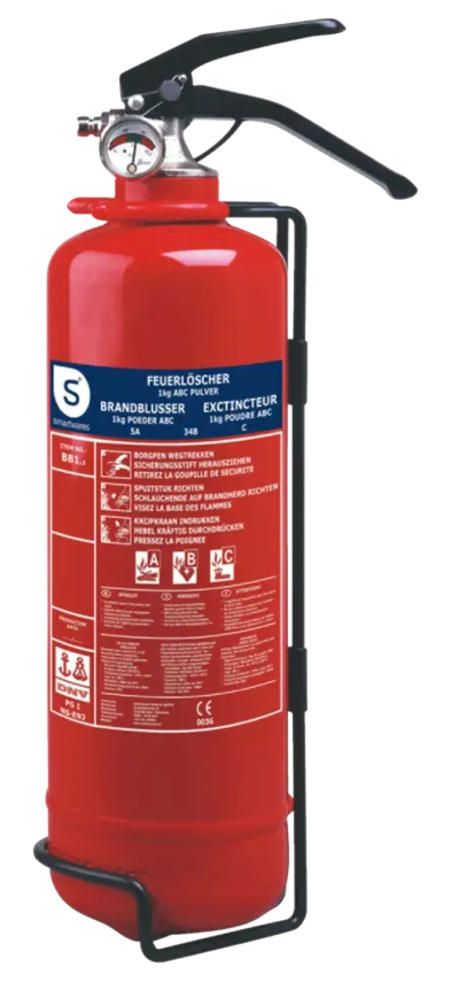 Smartwares Brandblusser BB1 Poeder 1 kg Brandklasse ABC Inclusief Ophangbeugel