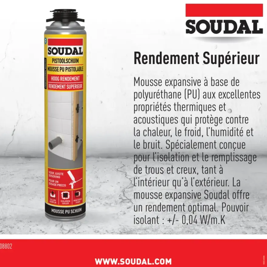 Soudal PU-schuim 750ml voor schuimpistool