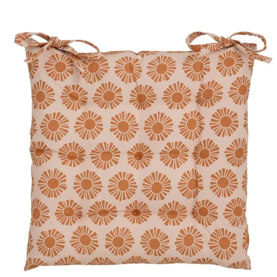 Stoelkussen tuin katoen zon design oranje 40 x 40 x 5 cm