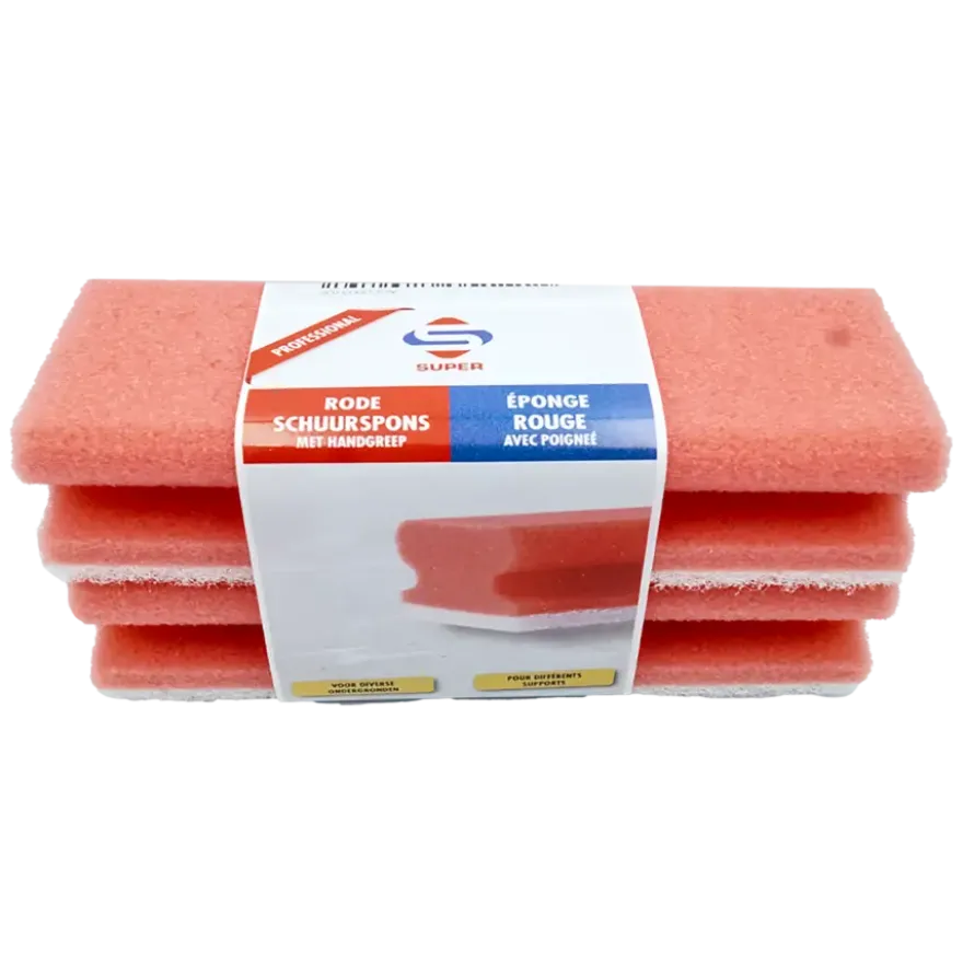 SUPER schuur spons rood met handgreep per (2 verpakt)
