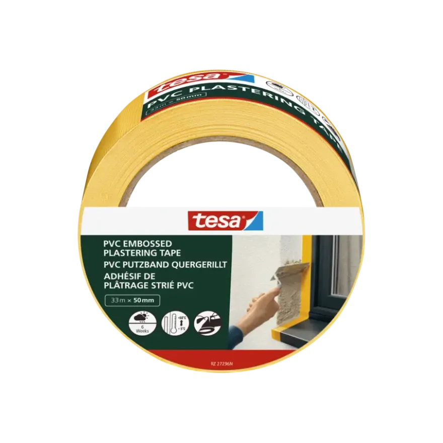Tesa bepleisteringstape PVC geel reliëf 50 mm x 33 m