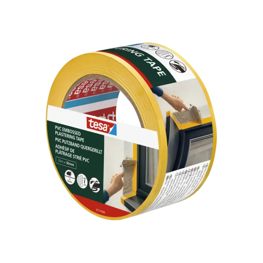 Tesa bepleisteringstape PVC geel reliëf 50 mm x 33 m