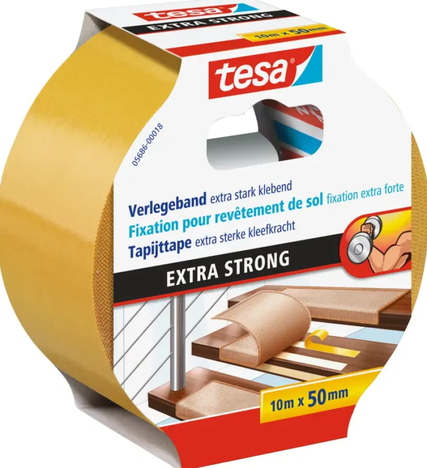 Tesa Extra Sterk tapijttape geel 10 m x 50 mm