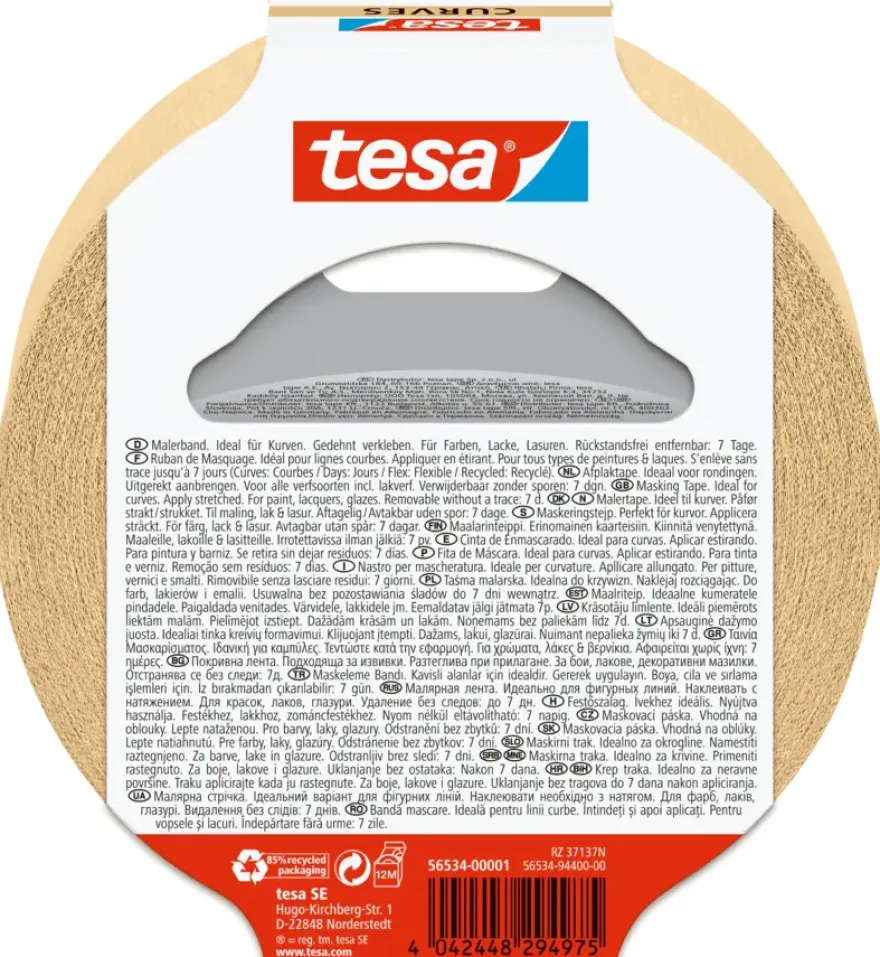 Tesa flexibele afplakband voor rondingen 25 mm x 25 m