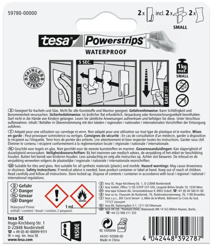 Tesa Haak Powerstrip rechthoekig S Metaal - 2 stuks