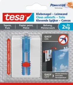 Tesa klevende spijker canvas voor behang en pleisterwerk verstelbaar wit 2 kg 2 stuks