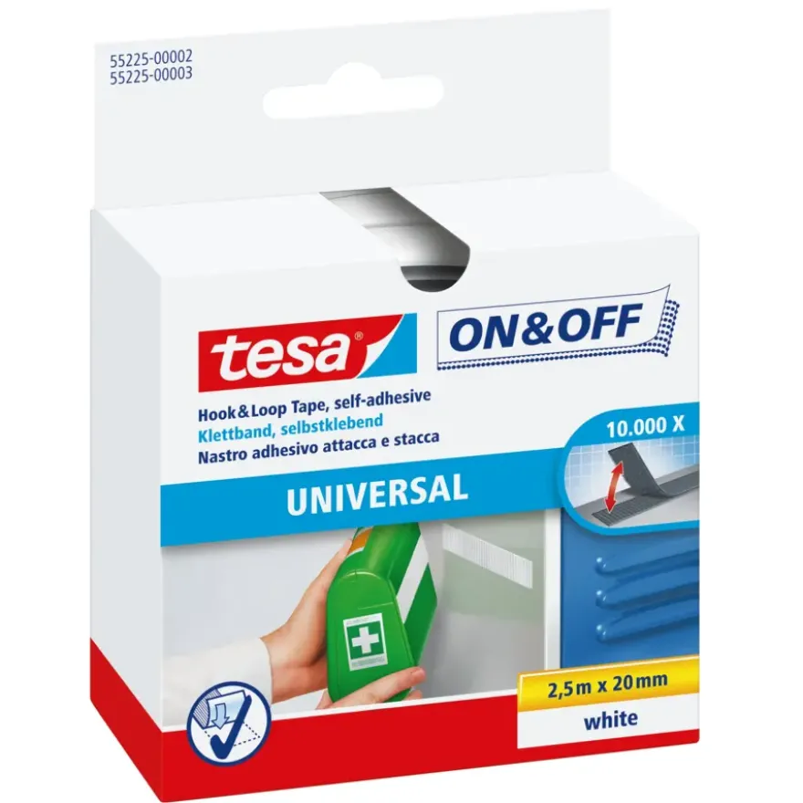 Tesa On&Off klittenband wit 20 mm / 2,5 m