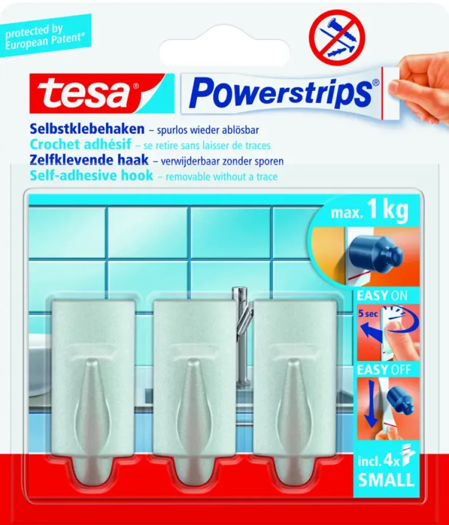 Tesa Powerstrips haak mat chroom 3 stuks