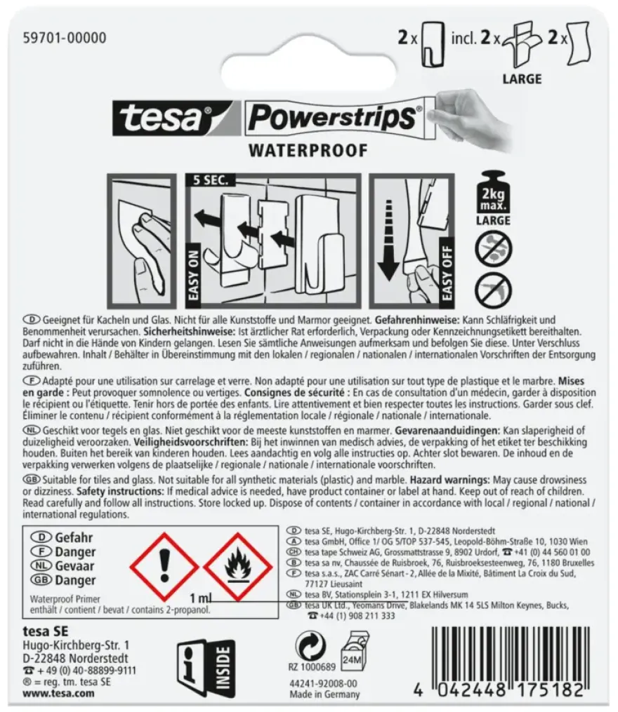 Tesa Powerstrips waterproof haak wit 2 stuks