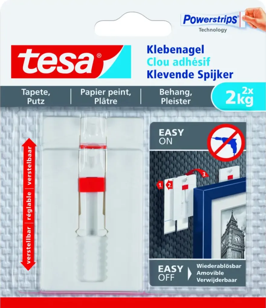 Tesa Verstelbare Klevende Spijker voor Behang & Pleisterwerk