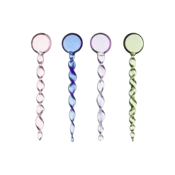Theelepel glas set van 4 roze, blauw, paars en groen