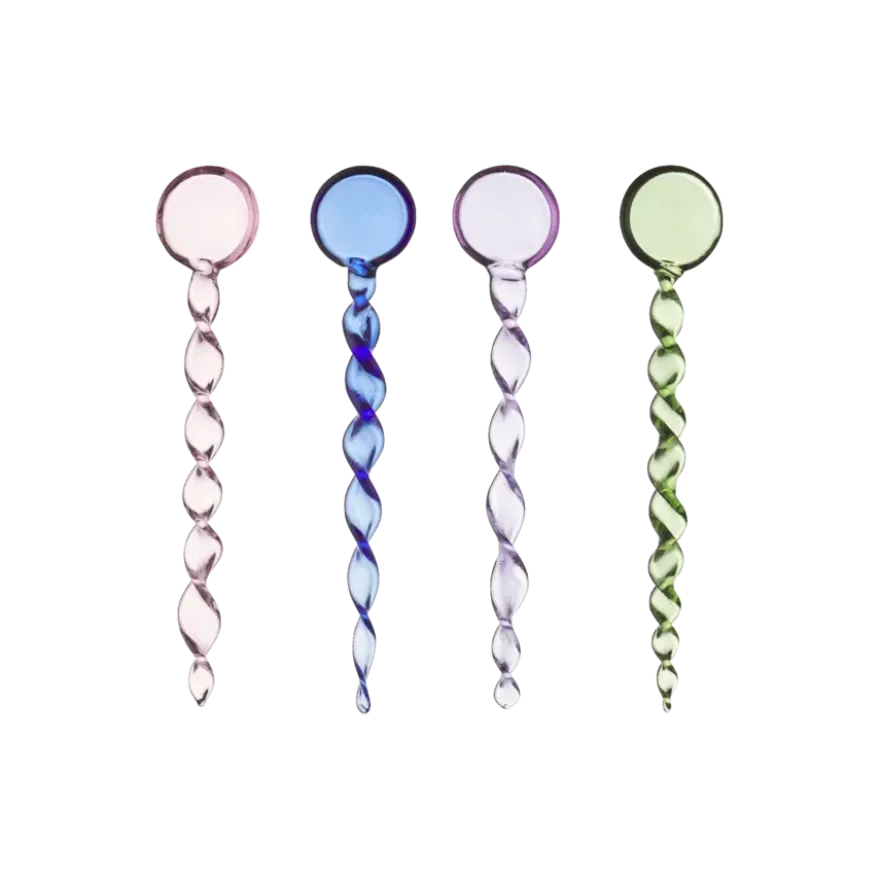 Theelepel glas set van 4 roze, blauw, paars en groen