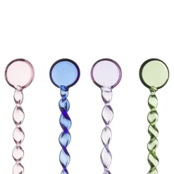 Theelepel glas set van 4 roze, blauw, paars en groen