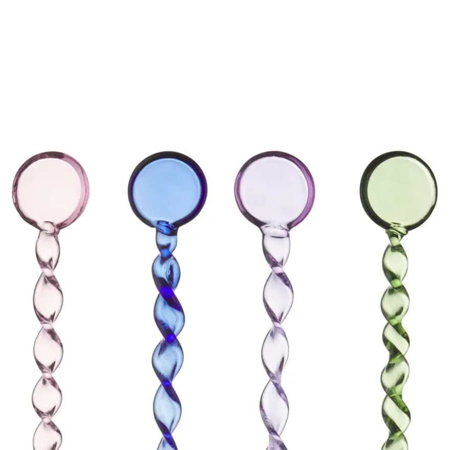 Theelepel glas set van 4 roze, blauw, paars en groen