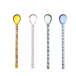 Theelepel glas set van 4 roze, bruin, groen en blauw