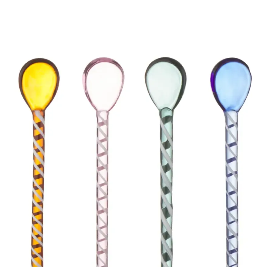 Theelepel glas set van 4 roze, bruin, groen en blauw