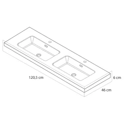Tiger dubbele opbouw wastafel T-line Quadro mat wit polybeton 120 cm
