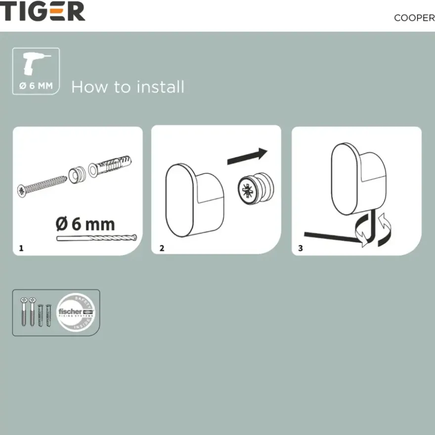 Tiger handdoekhaak Cooper klein (2 stuks) RVS geborsteld