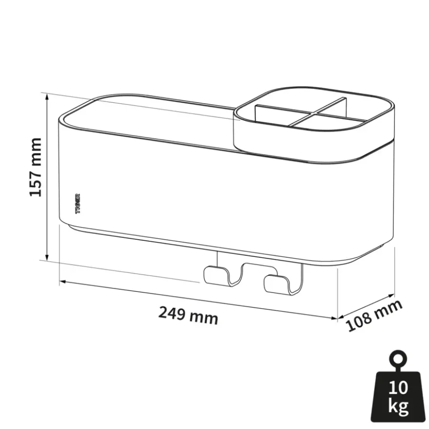Tiger Opbergbakje 2-store met handdoekhaak en tandenborstelhouder 25 cm zwart