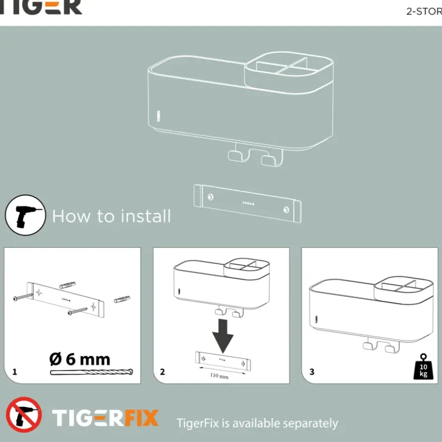 Tiger Opbergbakje 2-store met handdoekhaak en tandenborstelhouder 25 cm zwart