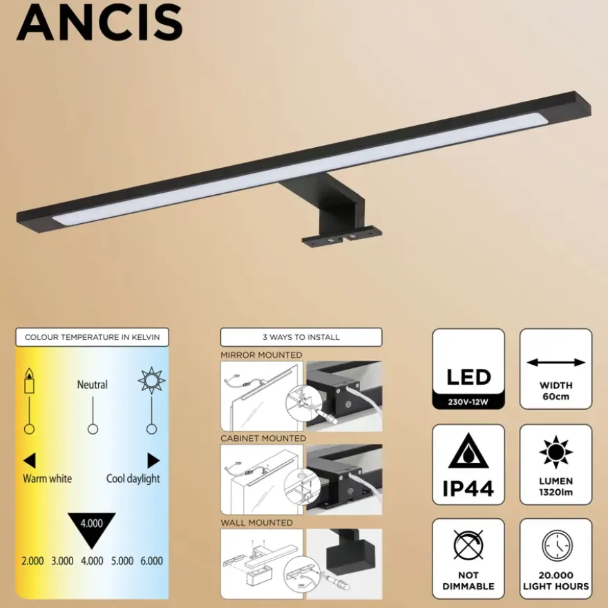 Tiger Spiegelverlichting Ancis Zwart 60cm