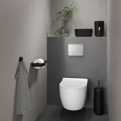 Tiger Toiletborstelhouder TESS met opbergfunctie vrijstaand en Swoop borstel flexibel zwart/antraciet