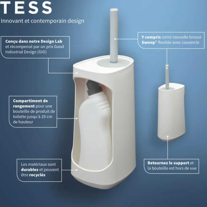 Tiger Toiletborstelhouder TESS met opbergfunctie vrijstaand en Swoop borstel flexibel wit/lichtgrijs