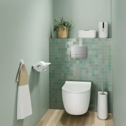 Tiger Toiletborstelhouder TESS met opbergfunctie vrijstaand en Swoop borstel flexibel wit/lichtgrijs