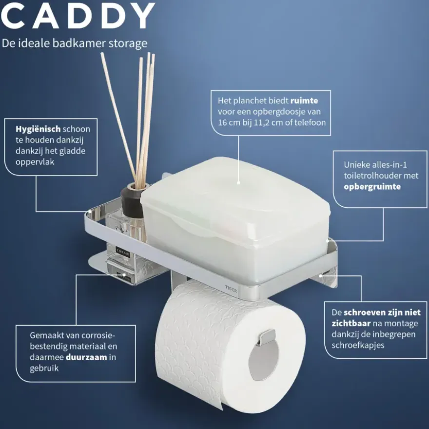Tiger toiletrolhouder Caddy Chroom