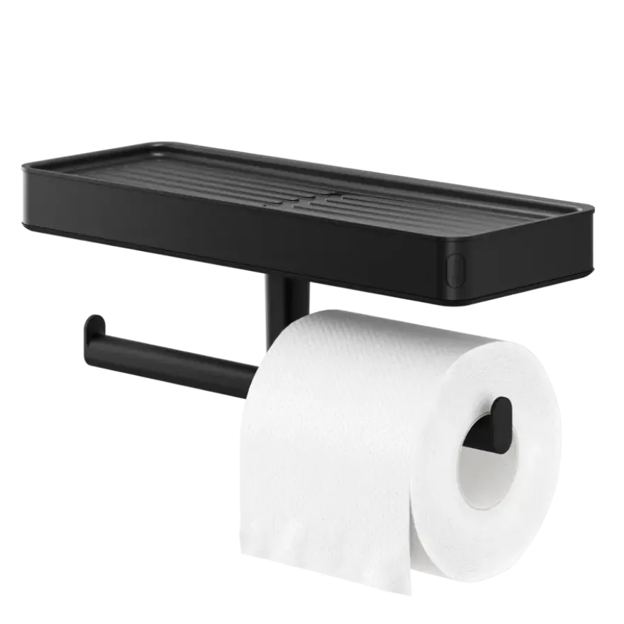 Tiger toiletrolhouder Carv met planchet Zwart