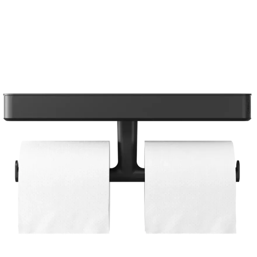 Tiger toiletrolhouder Carv met planchet Zwart