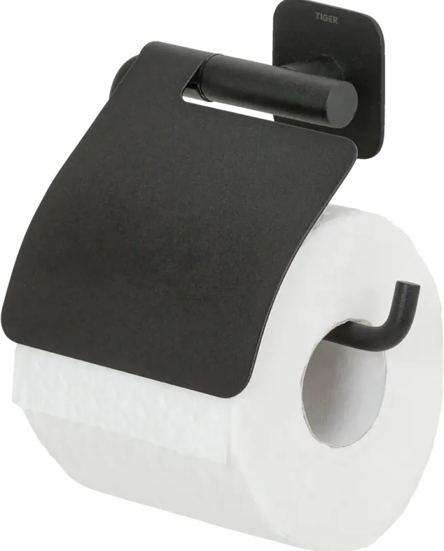 Tiger toiletrolhouder Colar met klep Zwart