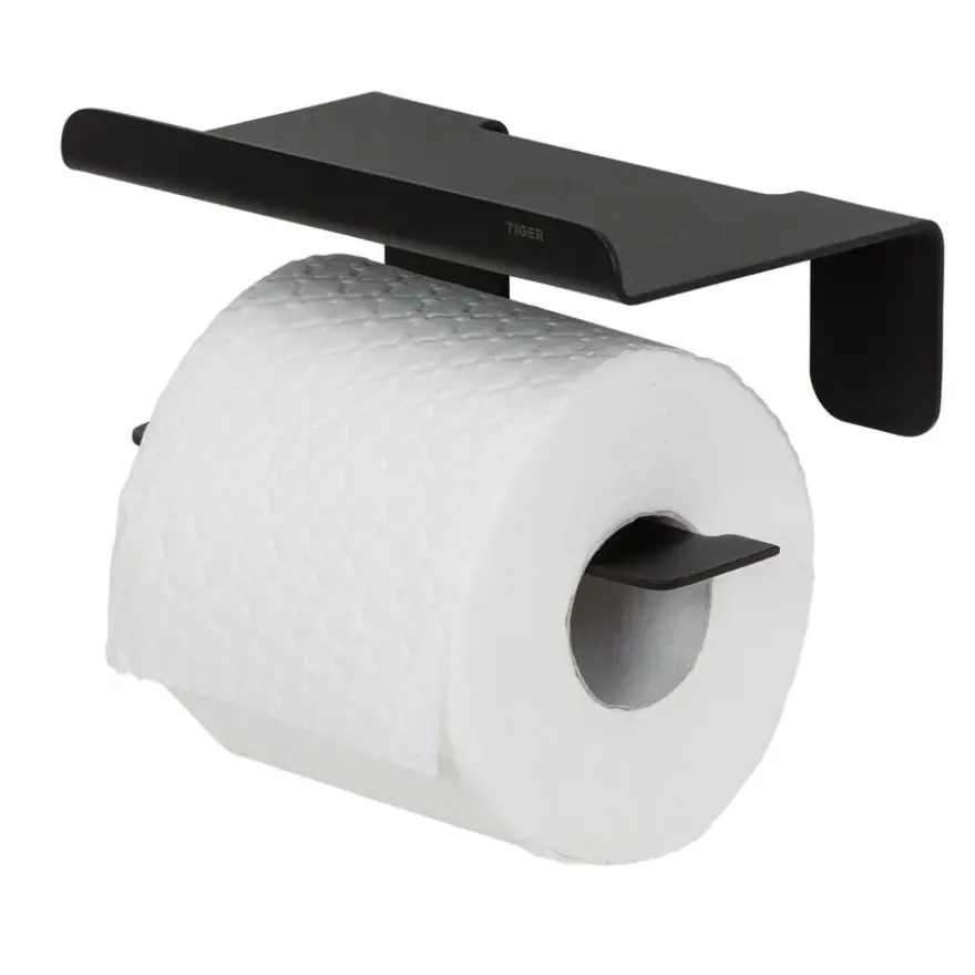Tiger toiletrolhouder Colar met planchet Zwart