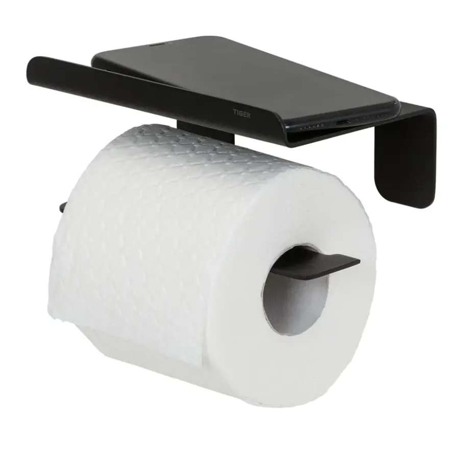 Tiger toiletrolhouder Colar met planchet Zwart