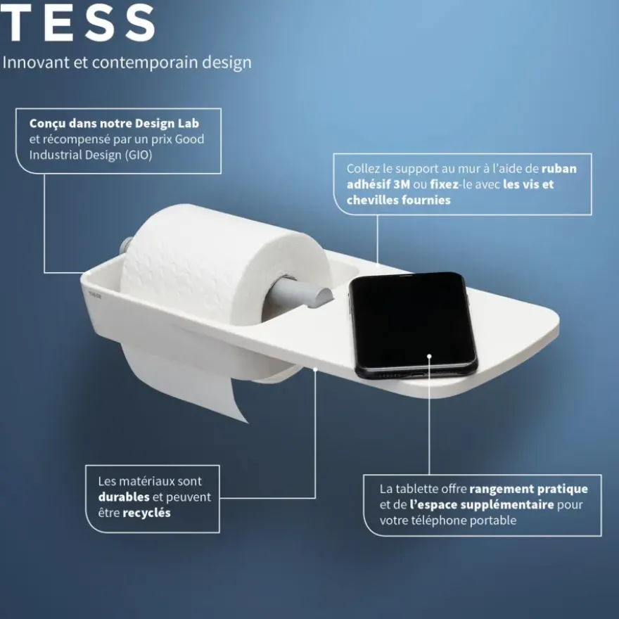 Tiger Toiletrolhouder TESS met planchet wit/lichtgrijs