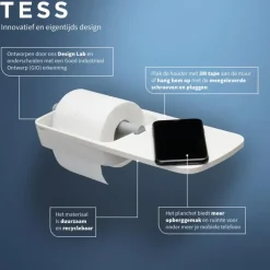 Tiger Toiletrolhouder TESS met planchet wit/lichtgrijs