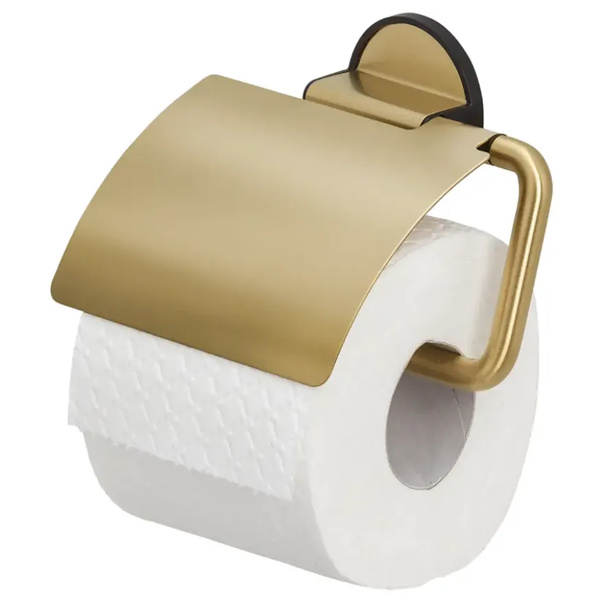 Tiger toiletrolhouder Tune met klep messing zwart
